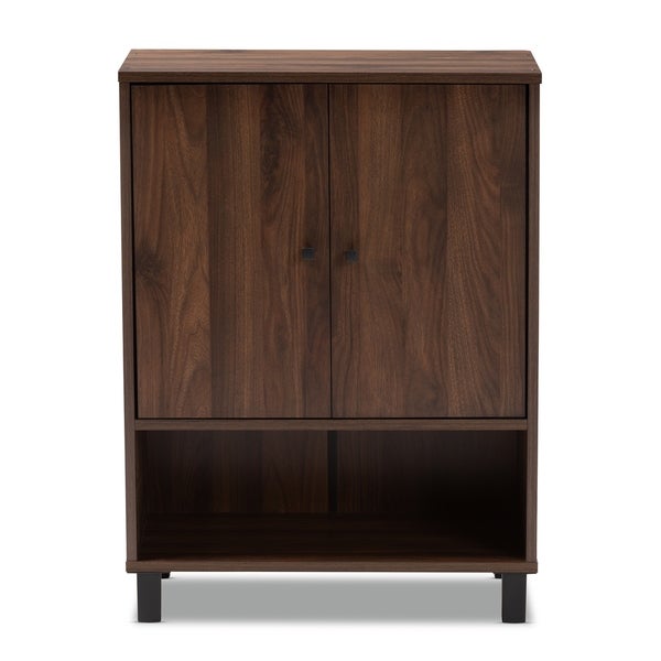 Modern and Contemporary Walnut Brown 2-Door Shoe Storage Cabinet - - 27147069