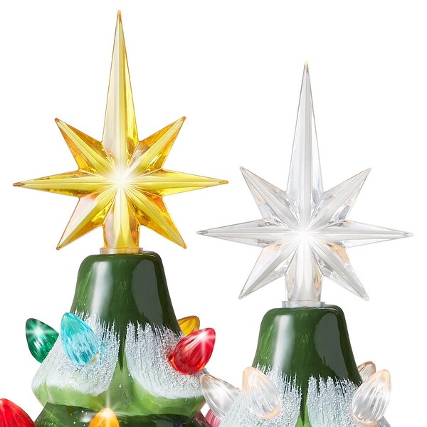 15Inch Snow Flocked Ceramic Christmas Tree，Hand Painted PreLit