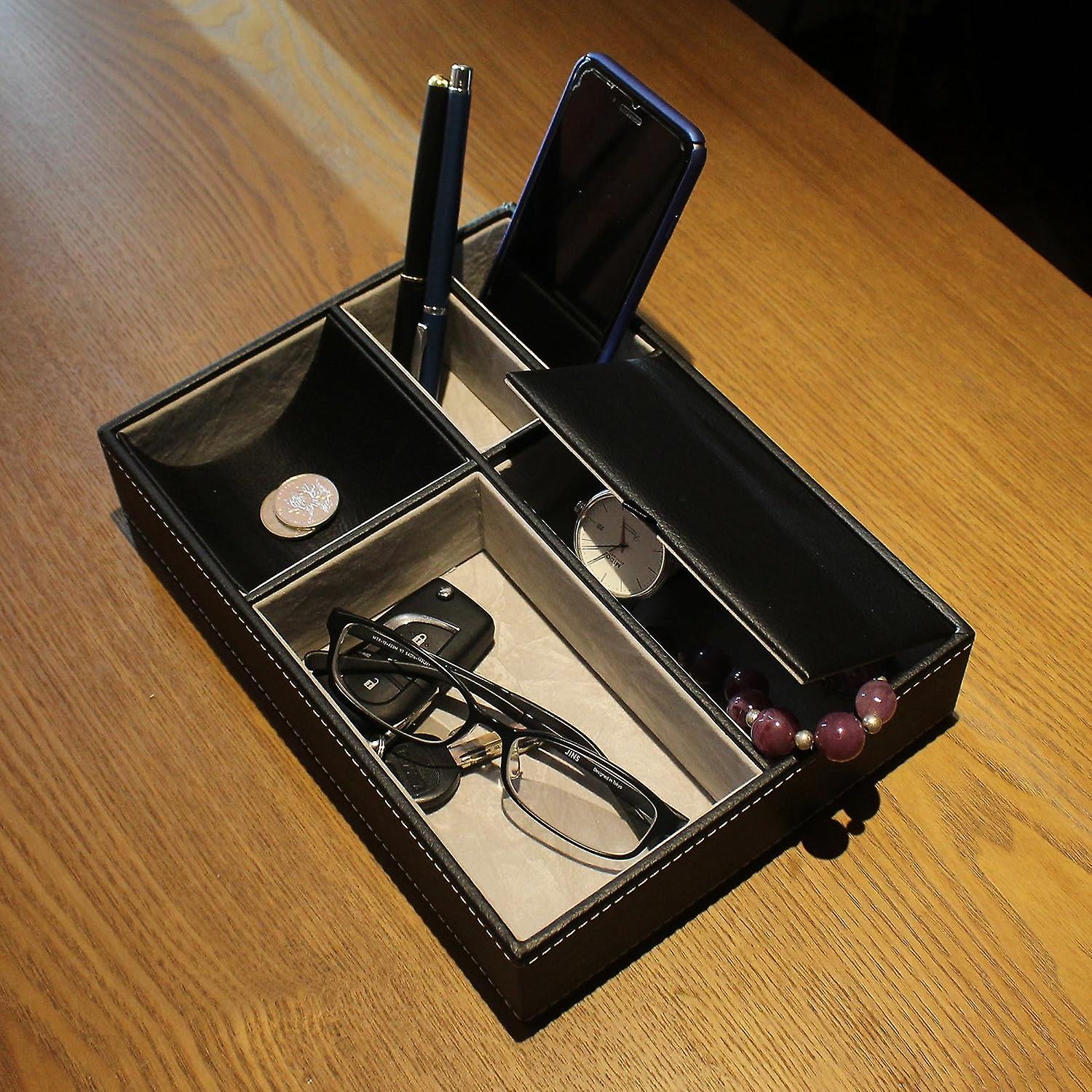 Artmusekits Maggift Faux Leather Valet Tray， Men's Dresser Top Organizer