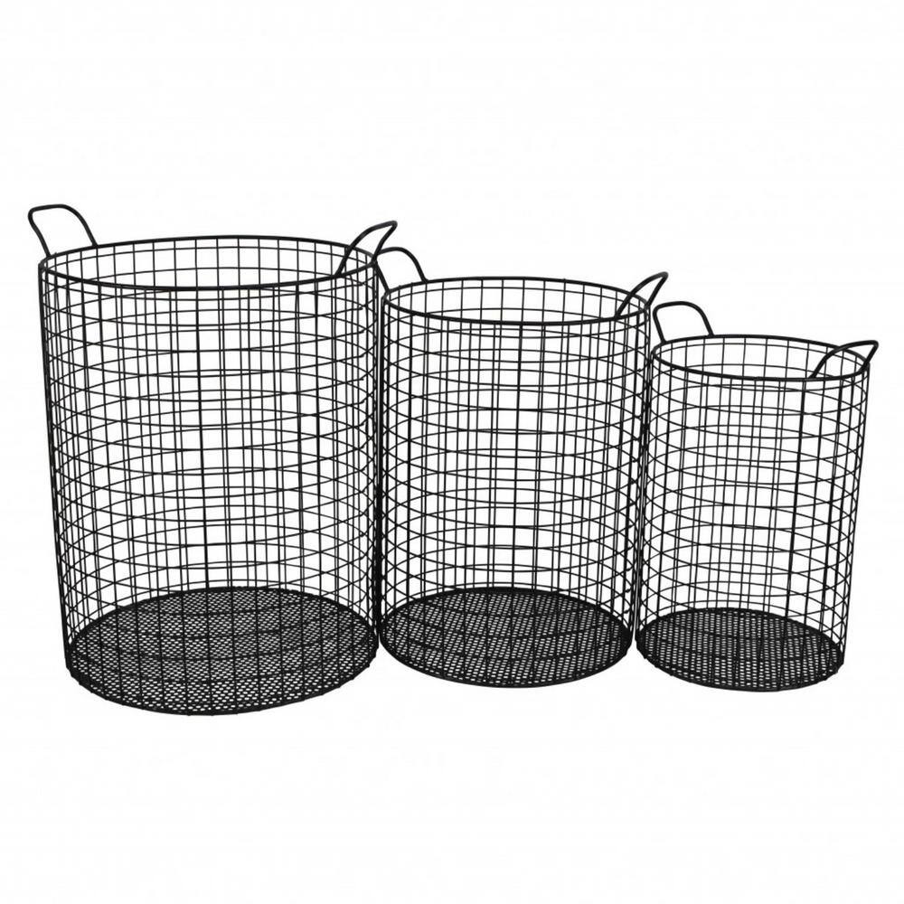 HomeRoots 20 in. H x 16.5 in. W x 14.25 in. D Black Steel Cube Storage Bin 3 -Pack 2000399672