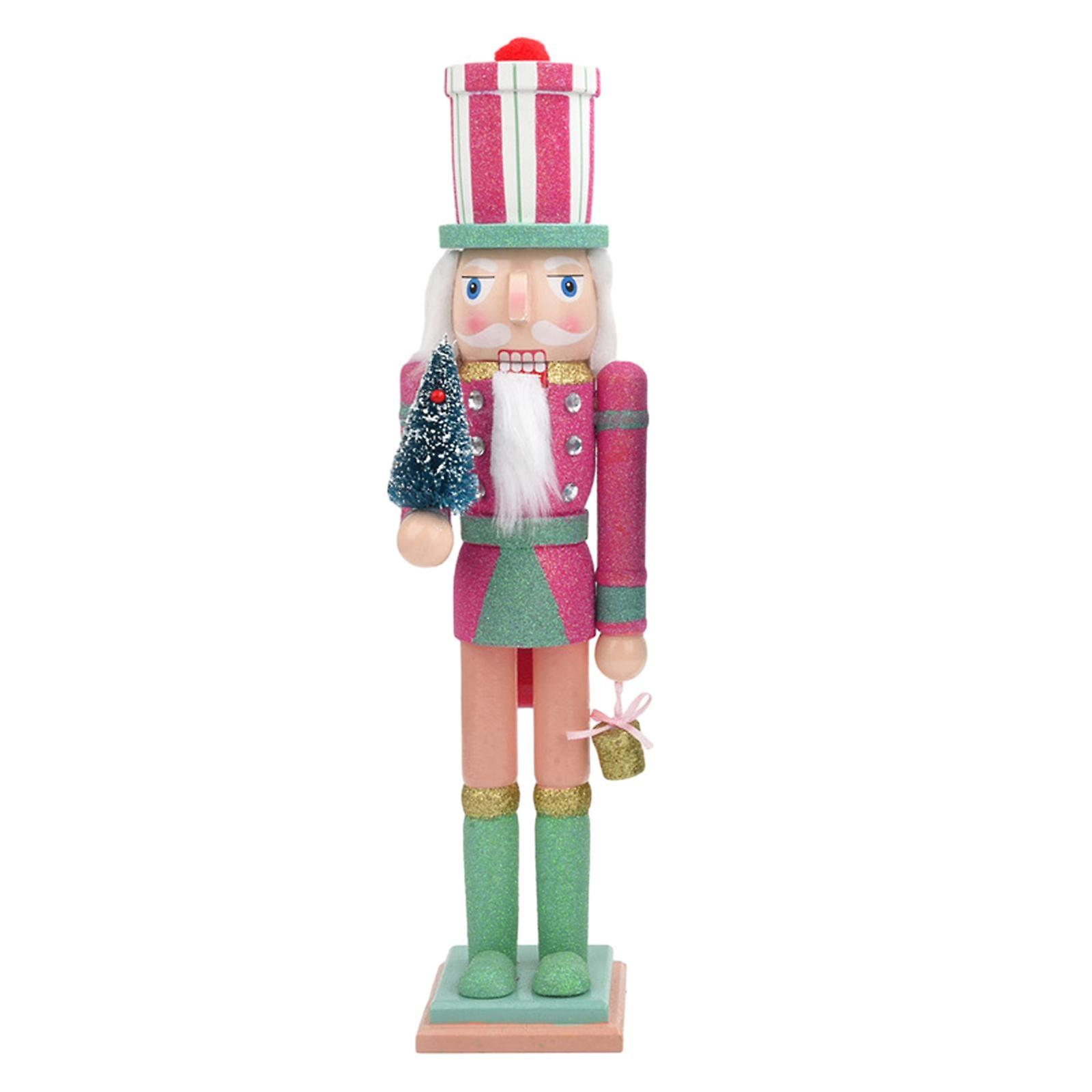 Xmas Wooden Nutcracker Soldier Figure 36cm Wood Doll For House Warming Party Red