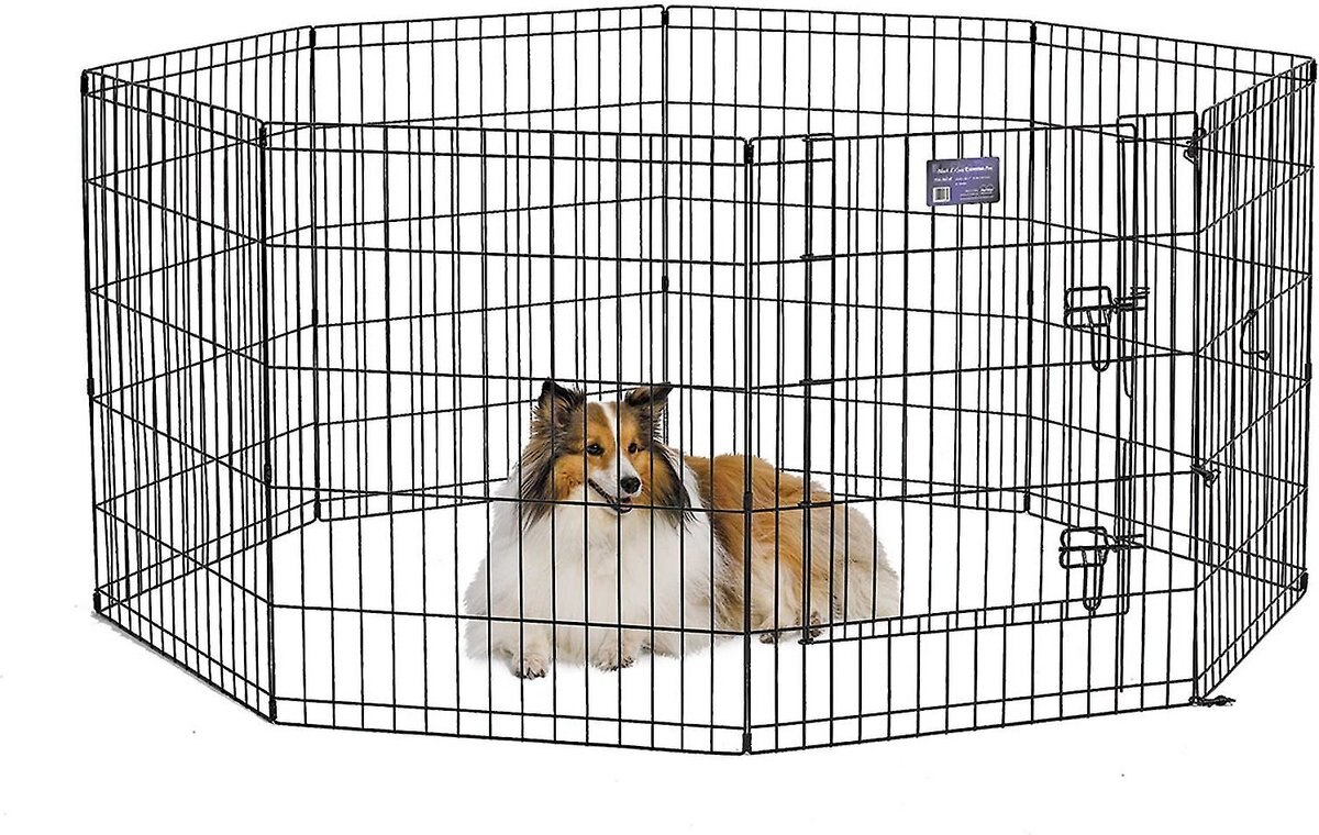 MidWest Wire Dog Exercise Pen with Step-Thru Door， Black E-Coat