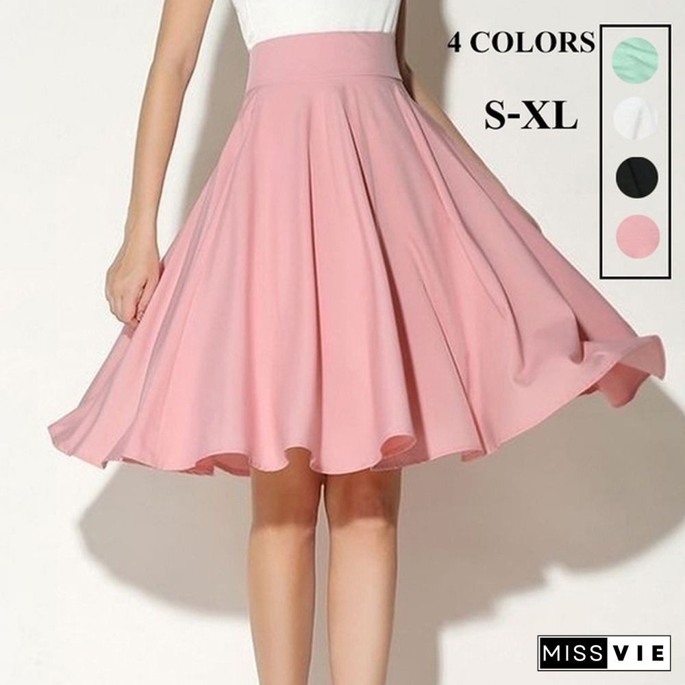 Summer Casual A-Line High Waist Skirt Vintage Pleated Skirt