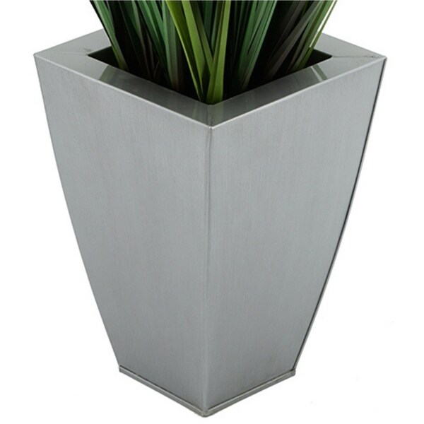 Faux PVC Grass in Tapered Square Zinc Planter