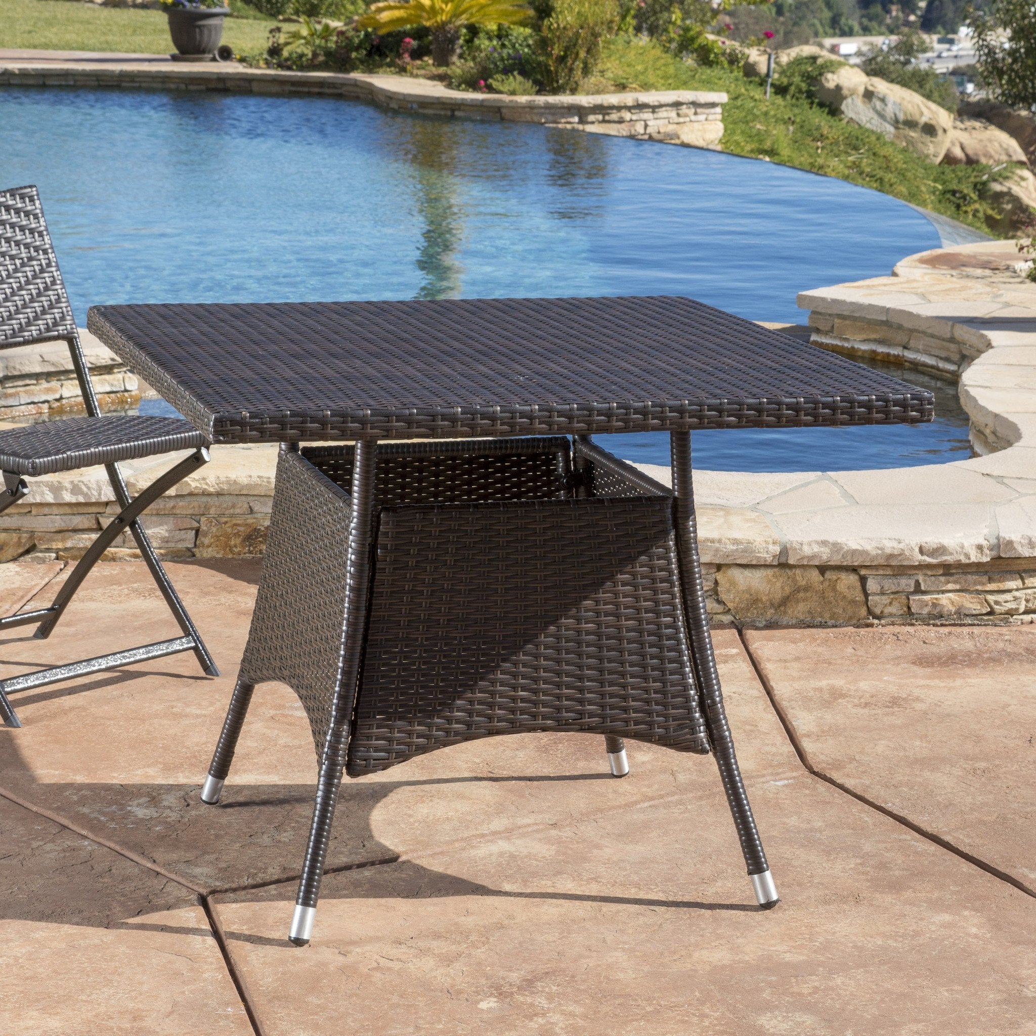 Kanasca Outdoor Multi Brown Polyethylene Square Dining Table