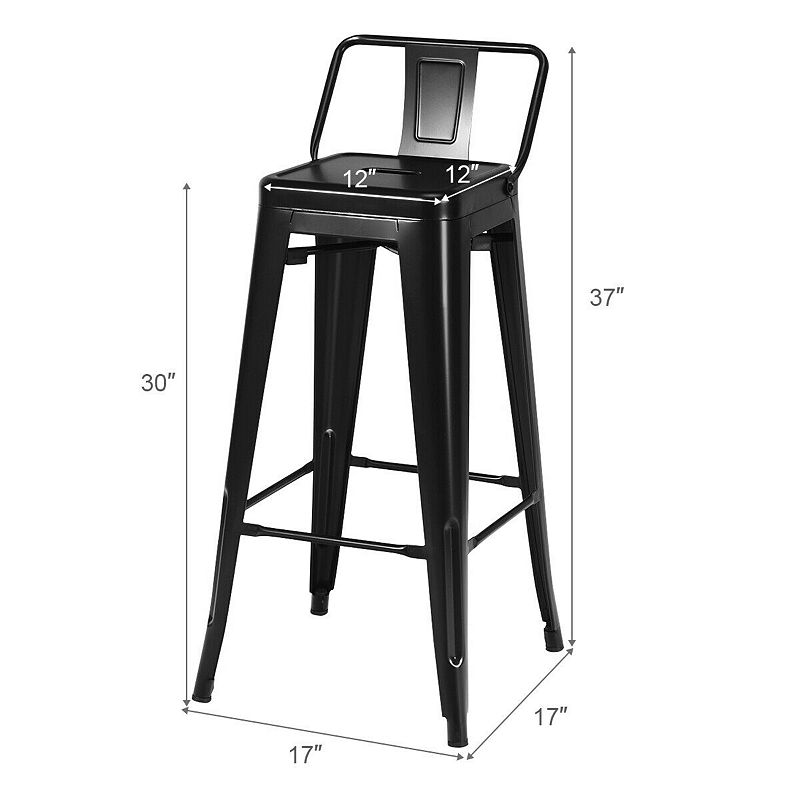 30 Inch Set of 4 Metal Counter Height Barstools with Low Back and Rubber Feet