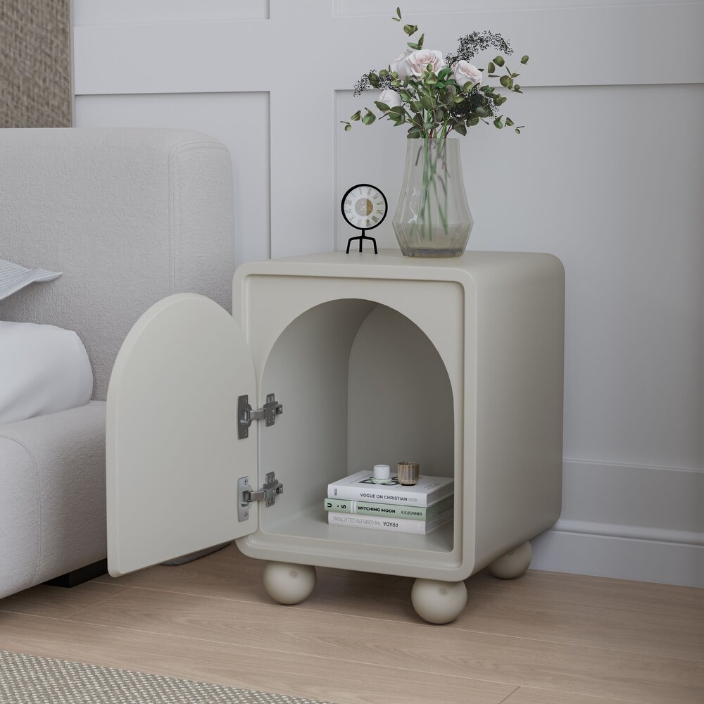 Beige Modern Nightstand Bedside Table with Cabinet