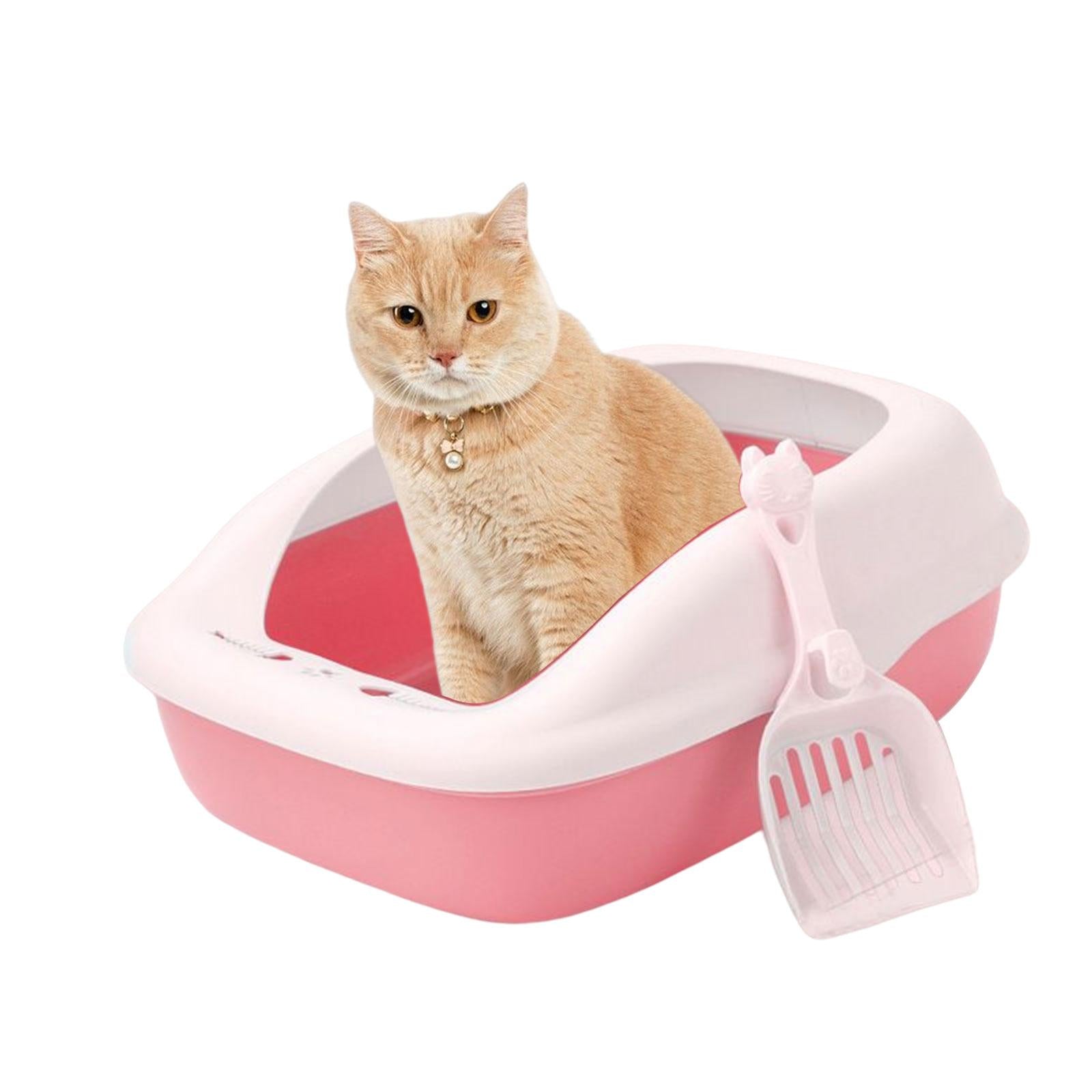 Cat Litter Box Heighten Kitty Litter Pan Portable Cat Sandbox Kitten Potty Toilet Pet Litter Tray for Small Animals Easy to Clean， No Odor Pink