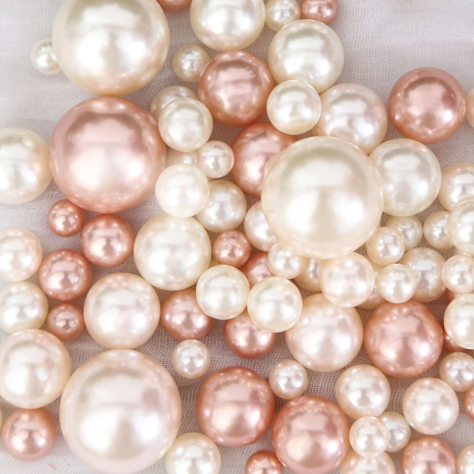 200Pcs Assorted Rose Gold and Off White Lustrous Faux Pearl Beads Vase Fillers, No Hole DIY Craft Bead Set