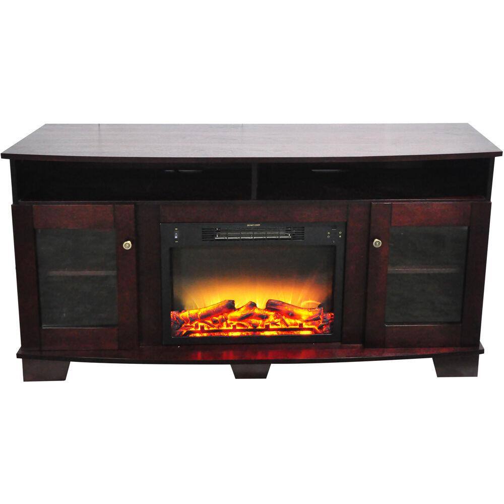 Cambridge Savona 59 in. Electric Fireplace in Mahogany with Entertainment Stand and Enhanced Log Display CAM6022-1MAHLG2