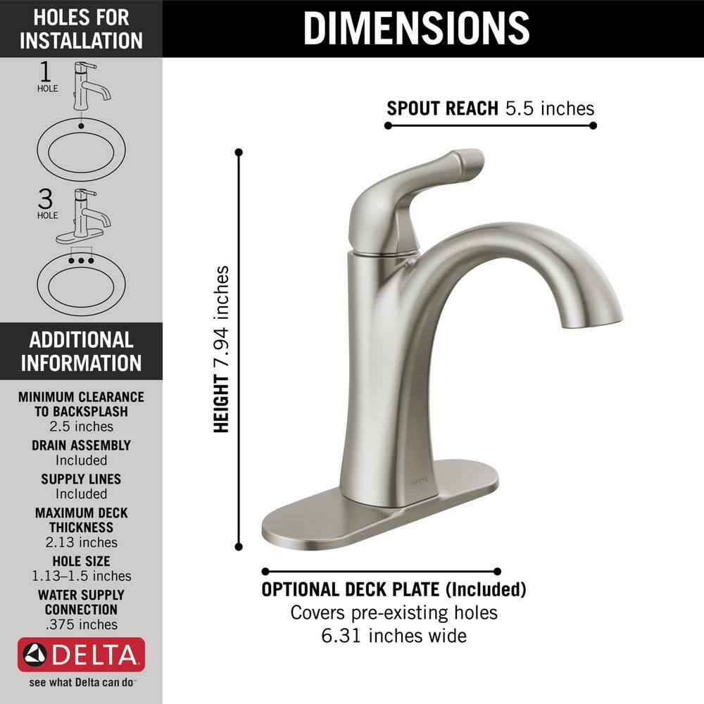 Delta Arvo Single Hole Single-Handle Bathroom Faucet in Spotshield Brushed Nickel 15840LF-SP