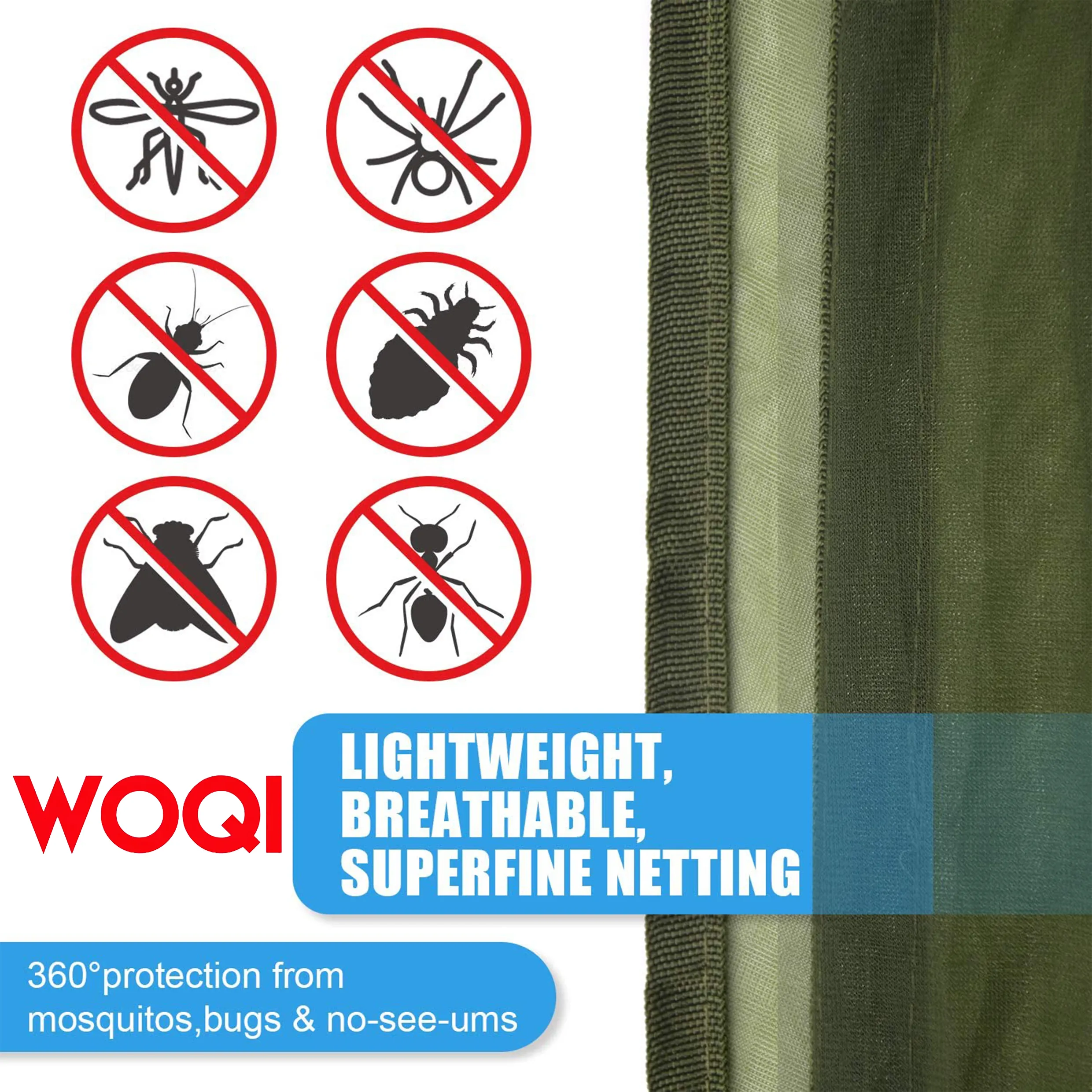 Woqi Portable Camping Hammock Bug Mosquito Net Perfect Mesh Netting for outdoor camping