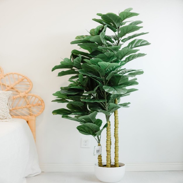 Homlux  6ft Artificial Fiddle Fig Tree With Woven Seagrass Plant Basket