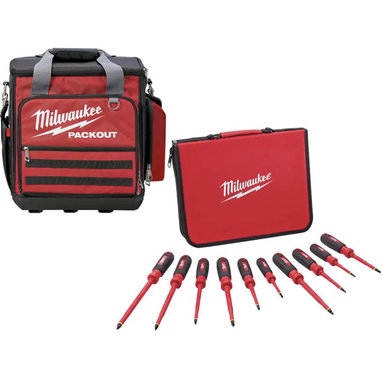 Milwaukee 10-Piece 1000-Volt Insulated Screwdriver Set and Case with 11 in. PACKOUT Tech Tool Bag