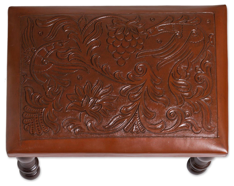 NOVICA World Of Nature And Leather And Wood Ottoman   Traditional   Footstools And Ottomans   by NOVICA  Houzz