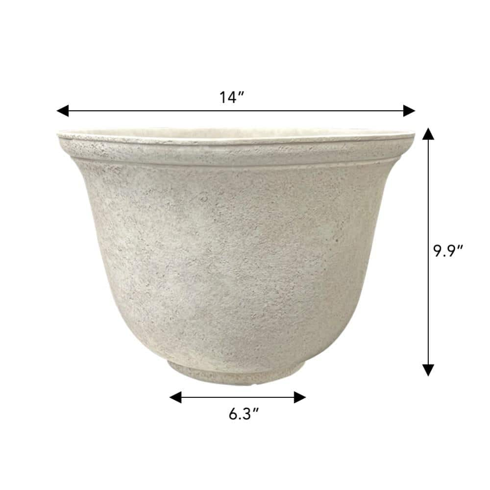 PRIVATE BRAND UNBRANDED 14 in. Dia Ivory Resin Springfield Textured Planter HD1439B-697R