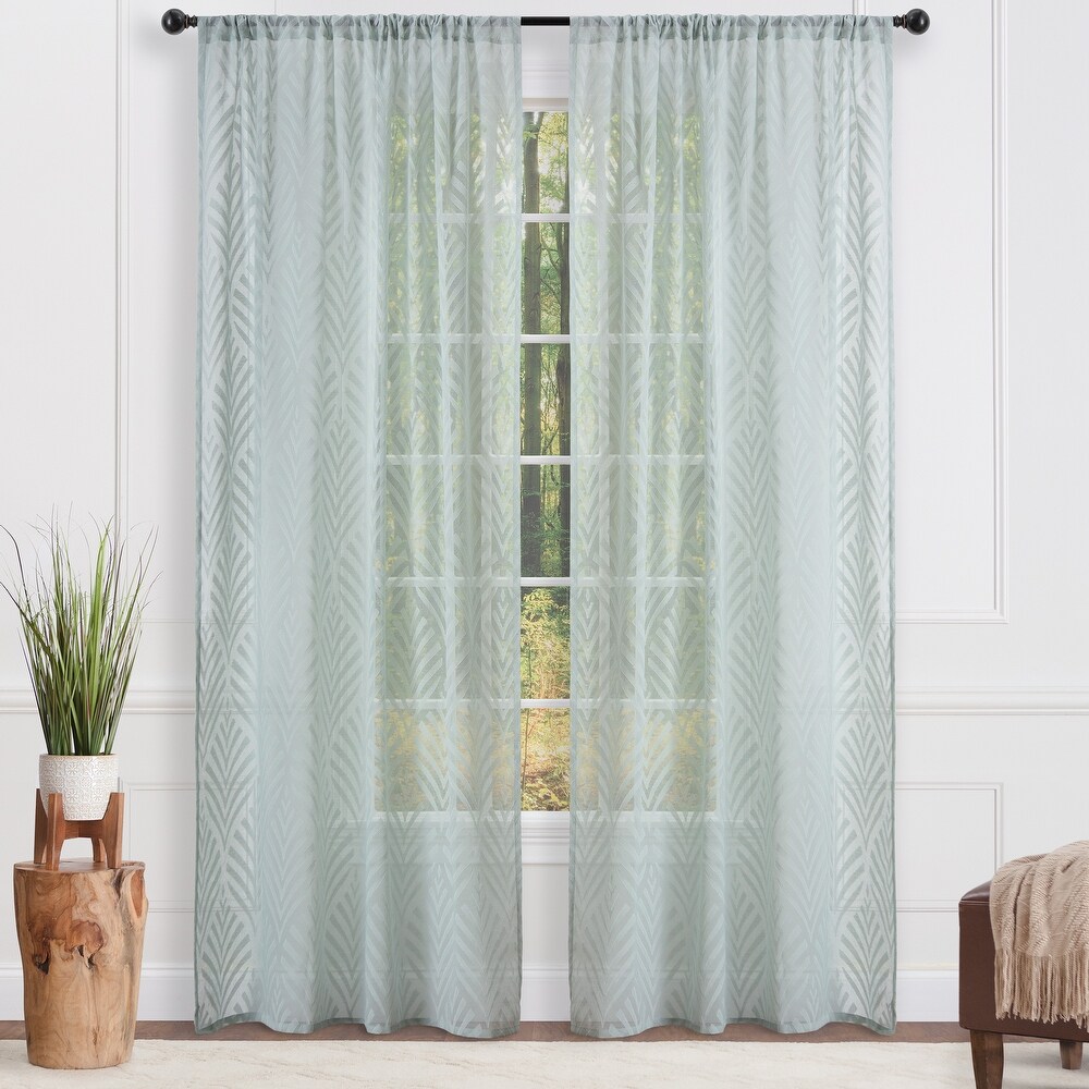 Chanasya Voile Leaf Textured Kitchen Bedroom Sheer Window Curtain Panel Pair (Set of 2)