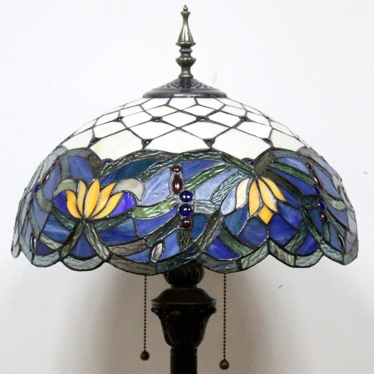 BBNBDMZ Tiffany Floor Lamp Blue Lotus Stained Glass Flower Standing Reading Light 16X16X64 Inches Antique Pole Corner Lamp Decor Bedroom Living Room  Office S220 Series