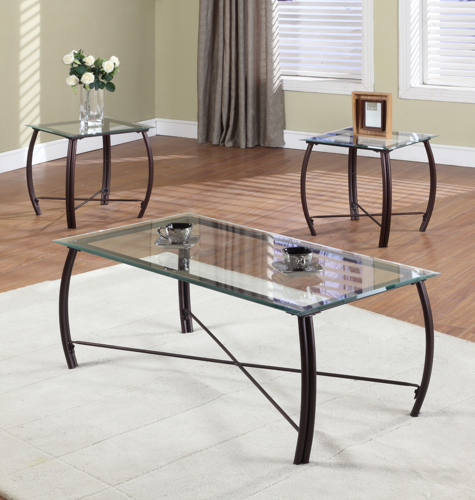 Clovis 3 Piece Coffee Table and End Table Set  Copper Bronze   Contemporary   Coffee Table Sets   by Pilaster Designs  Houzz