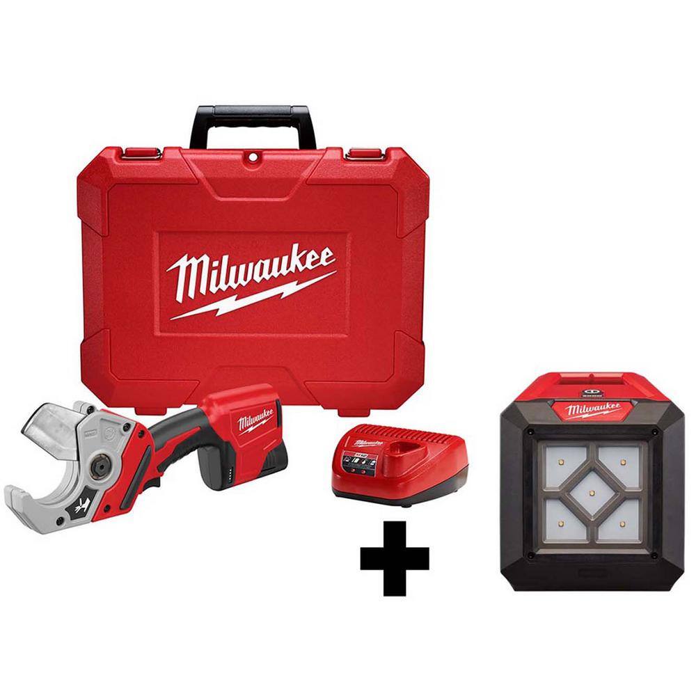 MW M12 12V Lithium-Ion Cordless PVC Shear Kit with 1000 Lumens M12 Flood Light 2470-21-2364-20