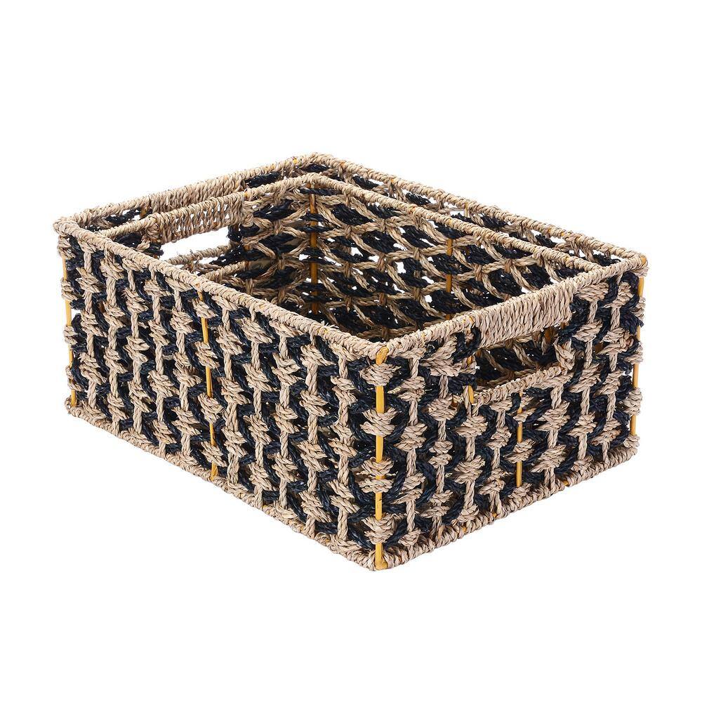 6 in. H x 11 in. W x 15 in. D Black and Natural Water Hyacinth Nesting Cube Storage Bins (Set of 4) SH-BUND215