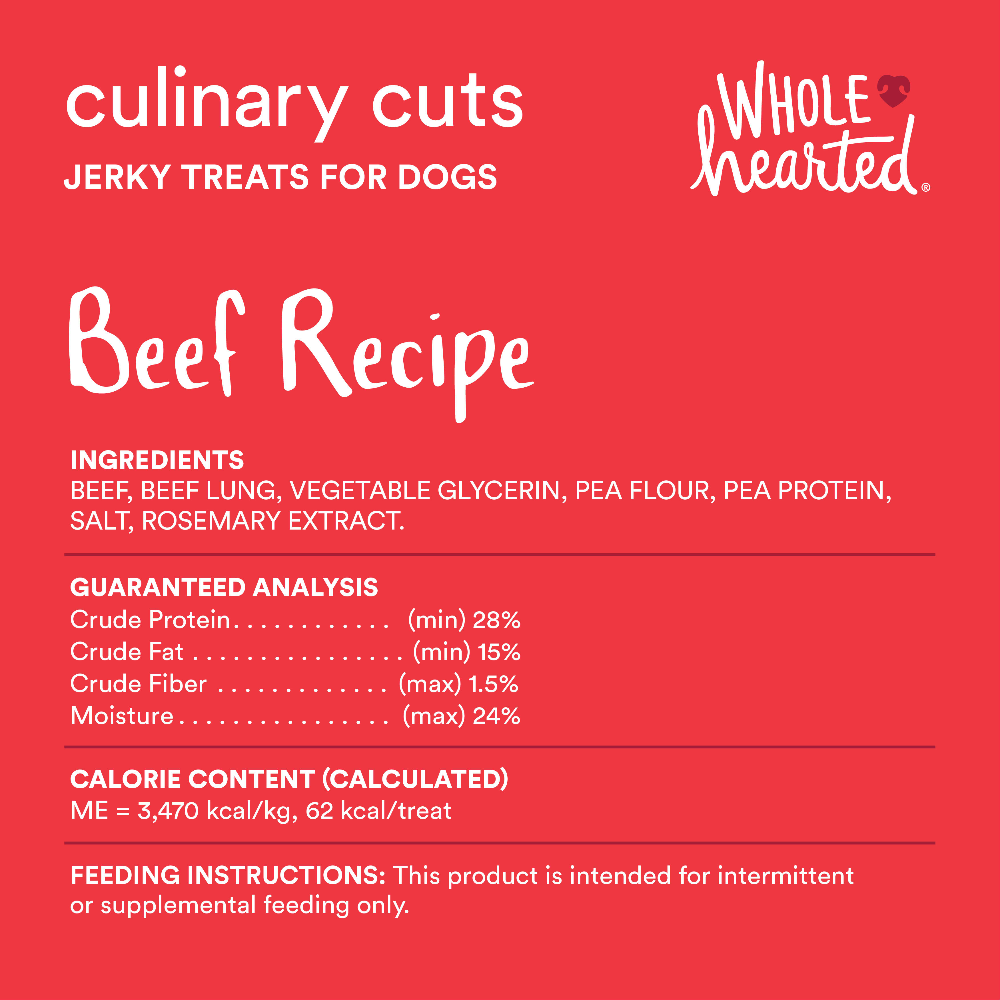 WholeHearted Culinary Cuts Beef Recipe Jerky Dog Treats， 16 oz.