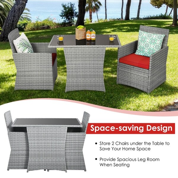 Gymax 3PCS Outdoor Rattan Conversation Set Patio Dining Table Set w/