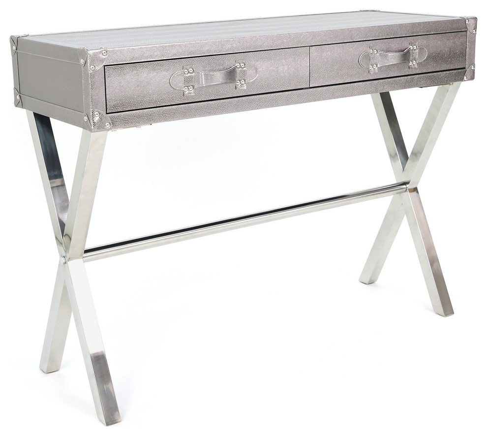 Silver Lizard Leather Console Table With Stainless Steel Legs   Contemporary   Console Tables   by Empire Art Direct  Houzz