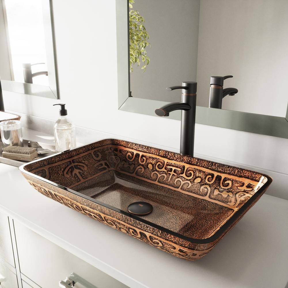 VIGO Donatello Golden Green Glass 22 in. L x 15 in. W x 5 in. H Rectangular Vessel Bathroom Sink VG07045