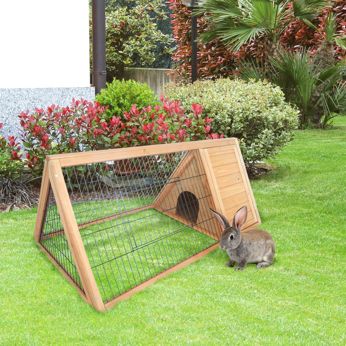 PawHut Wooden A-Frame Outdoor Rabbit Hutch