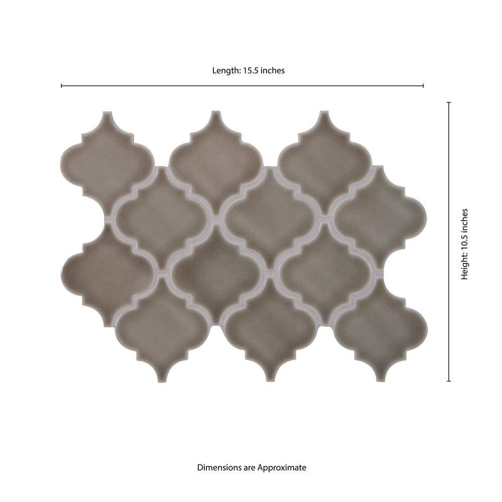 MSI Dove Gray Arabesque 10-12 in. x 15-12 in. x 8 mm Glossy Ceramic Mesh-Mounted Mosaic Wall Tile (11.7 sq. ft.  case) PT-DG-ARABESQ