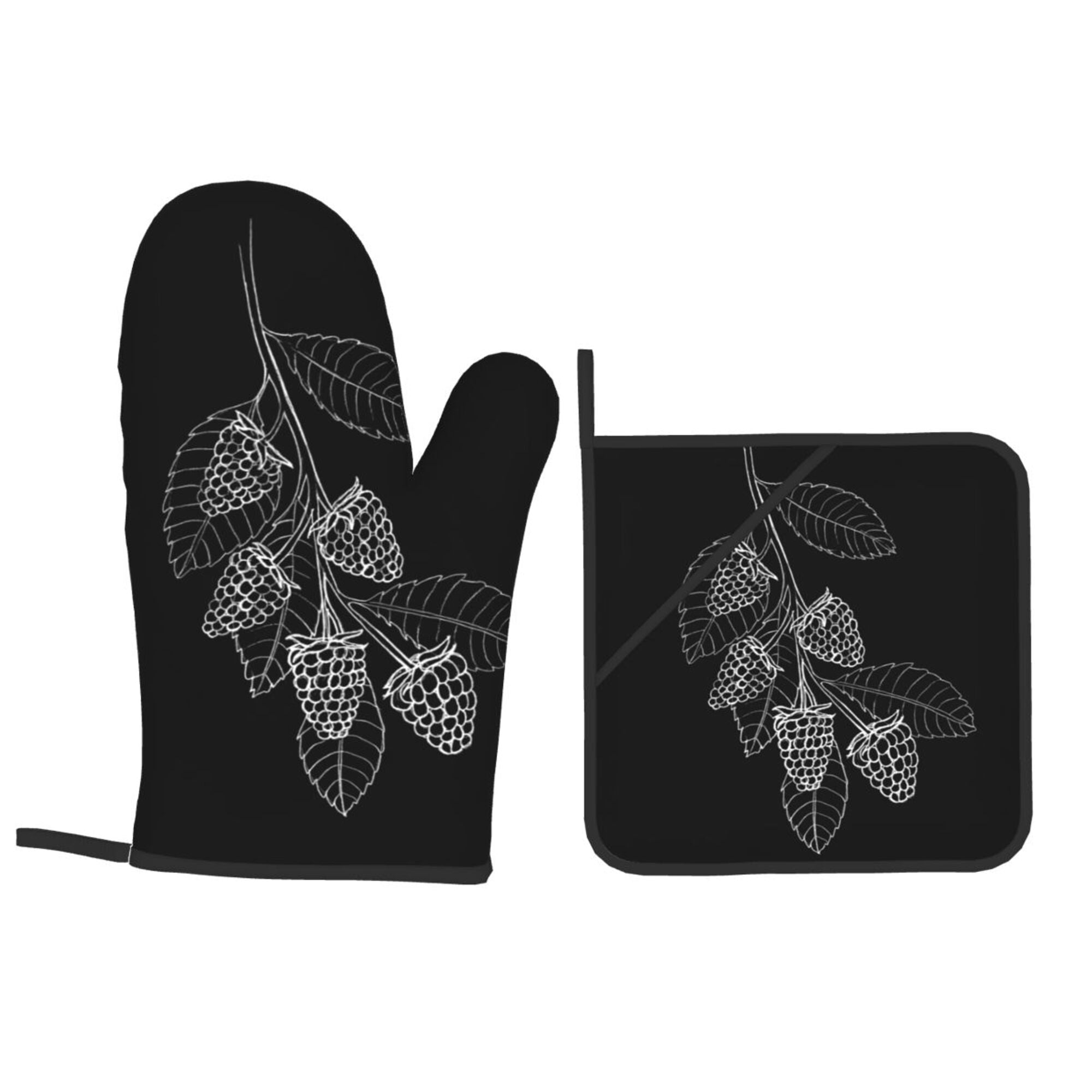 Berries Line Art Oven Mitts and Pot Holders Sets Baking Sets for Kitchen BBQ Gloves Heat Resistant Cooking Abstract 4 Pieces