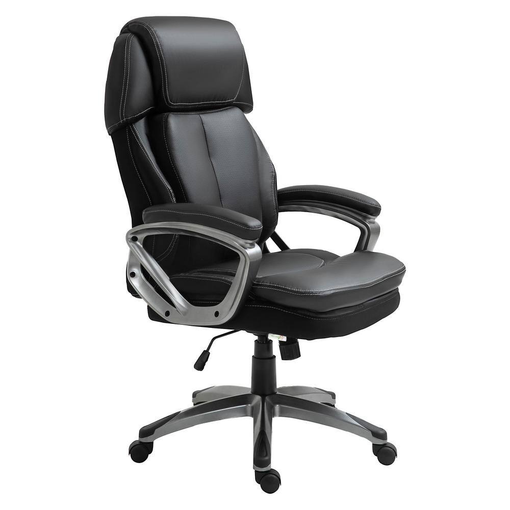 Vinsetto Black, High Back Ergonomic Home Office Chair PU Leather Swivel Chair with Adjustable Height, Air Lumbar Support Armrests 921-502BK