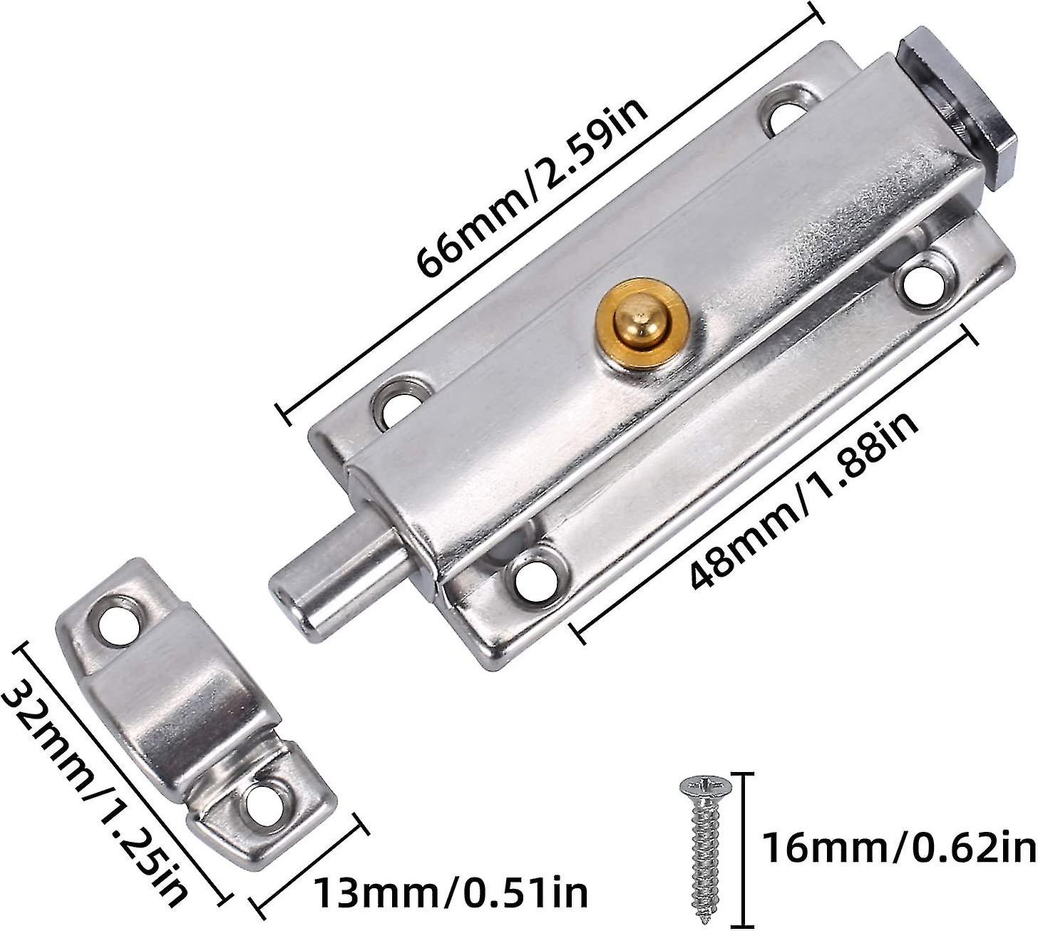 2pcs Sliding Door Latch Stainless Steel Latch With Barrel Thickening，slide Bolt 66mm(comes With Screws)