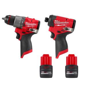 MW M12 FUEL 12V Lithium-Ion Brushless Cordless 14 in Impact Driver 12 in Hammer Drill w(2) M12 CP 2.5 Ah Batteries 3453-20-3404-20-48-11-2425-48-11-2425