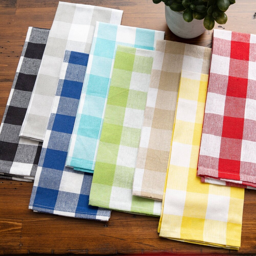 Fabstyles Country Check Cotton Kitchen Towel Set of 4   18x28