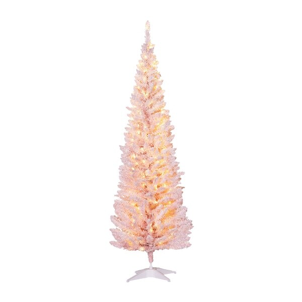 HOMCOM 6' Tall PreLit Slim Noble Fir Artificial Christmas Tree with Realistic Branches，170 Warm White LED Lights and 390 Tips