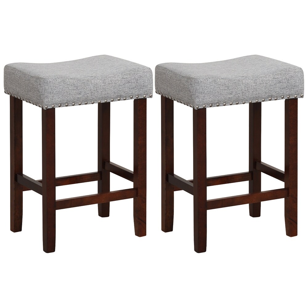 Set of 2 Bar Stools Counter Height Saddle Kitchen Chairs Beige/Grey