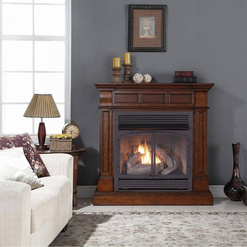 Duluth Forge Dual Fuel Ventless Gas Fireplace - 32000 BTU T-Stat. Control Auburn Cherry Finish 170124