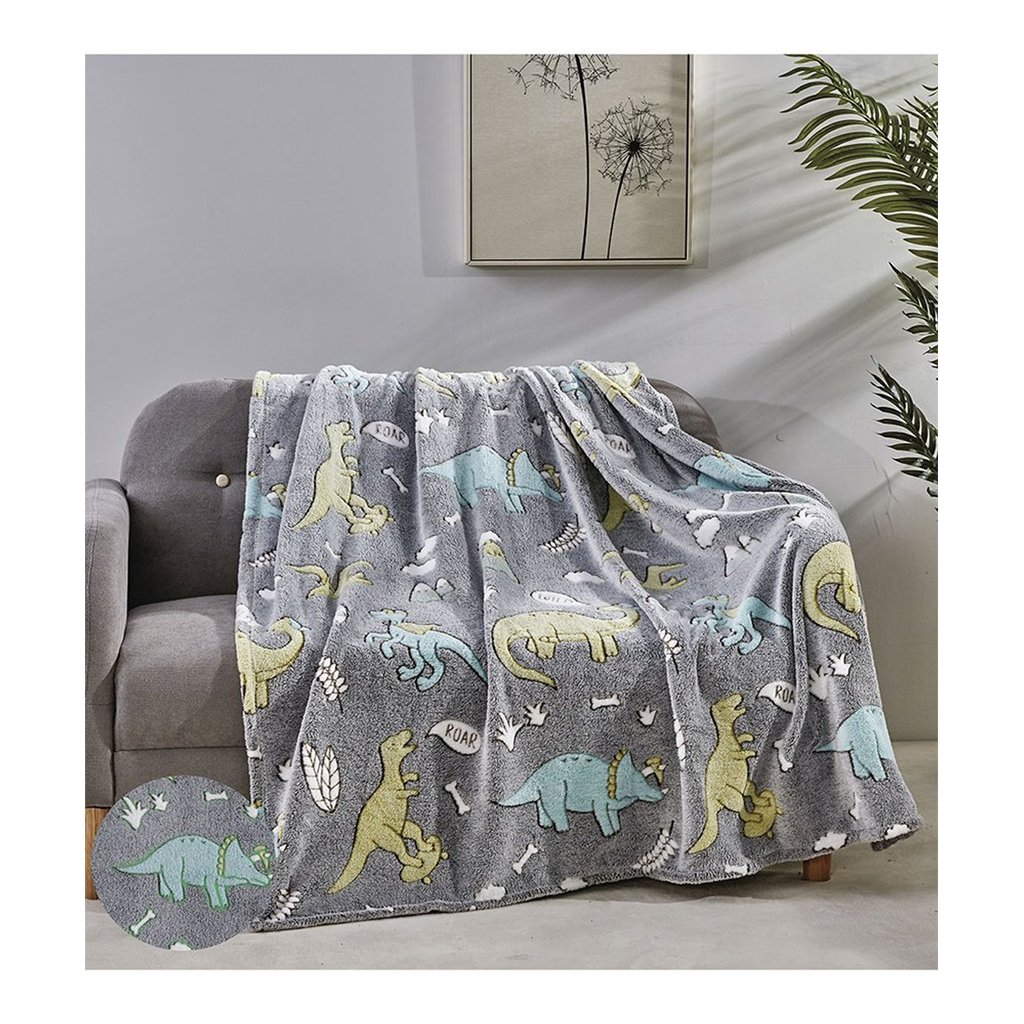 Glow In The Dark Throw Blanket - Grey Dino Friends