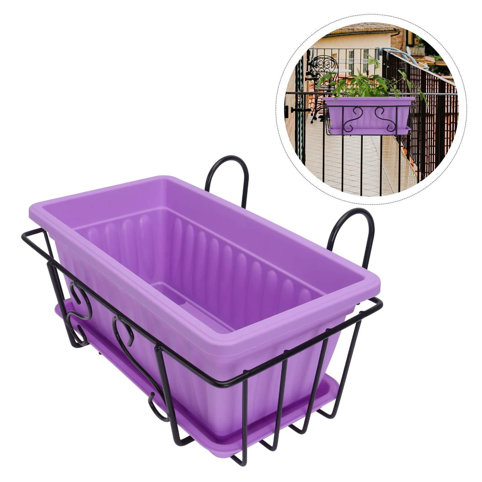 Etereauty Hanging Planter Flower Pot Balcony Plant Railing Box Holder Fence Pots Wall Window Rack Bucket Basket Rail Deck Metal