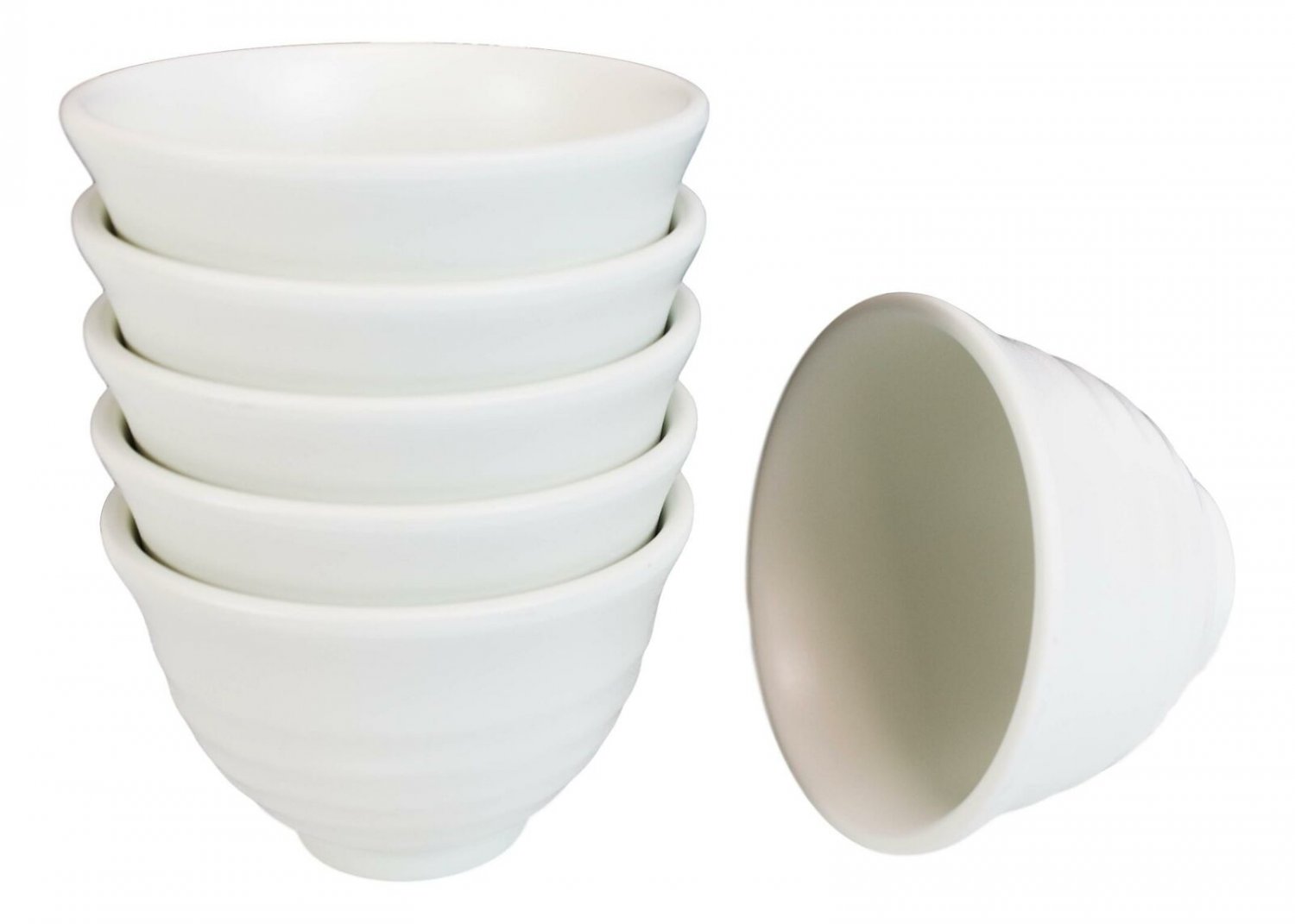 1 Contemporary Ridged Matte White Jade Melamine Rice Soup Dessert Bowls Pack Of 6 EBR02