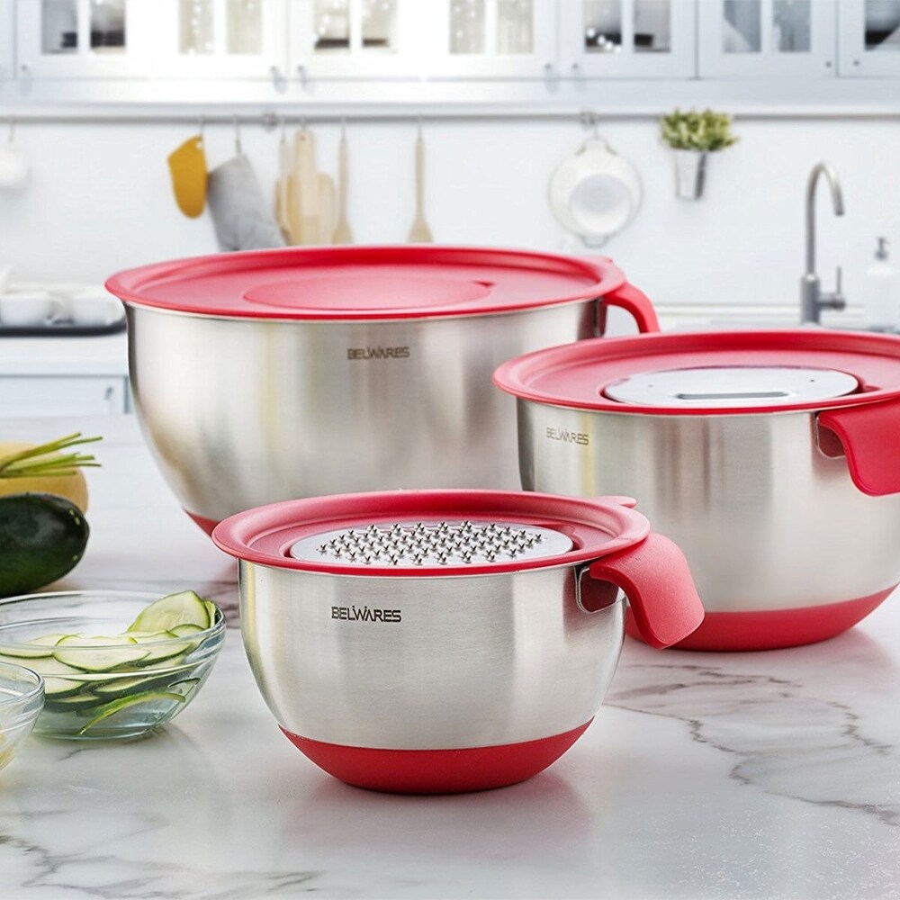 Belwares Stainless Steel Mixing Bowls w/ Airtight Lids   Non Slip Base