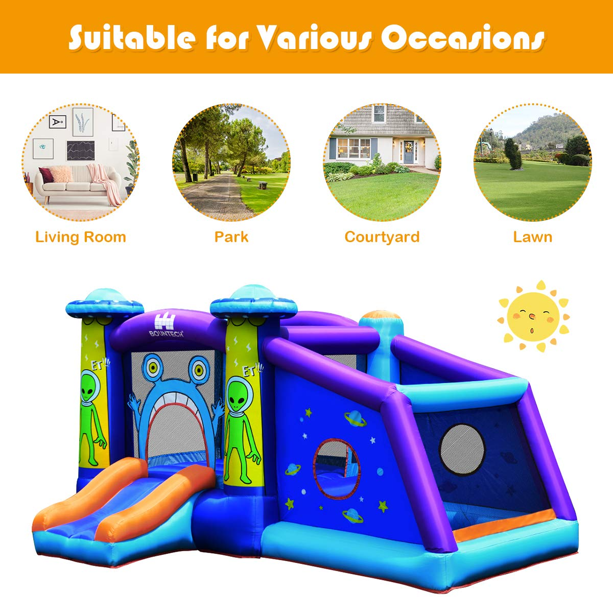 BOUNTECH Inflatable Bounce House, Alien Style Bouncy Castle w/ Large Jumping Area