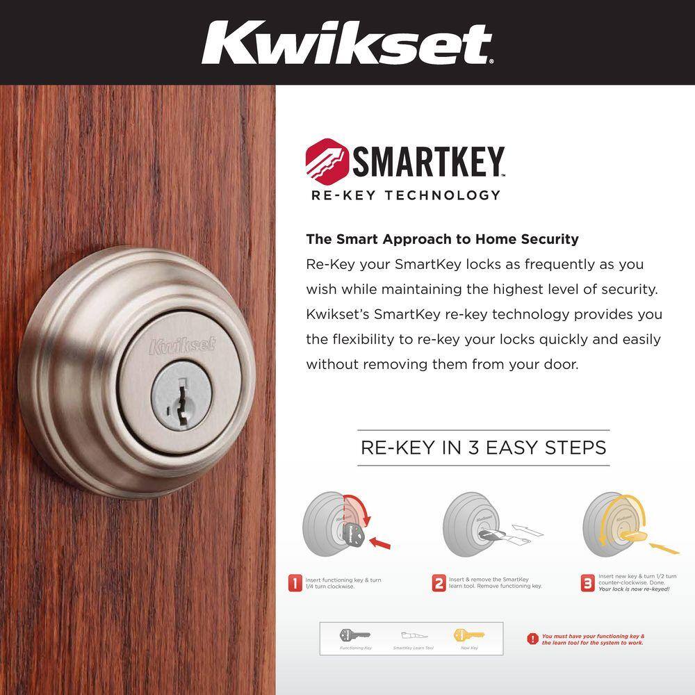 Kwikset Juno Satin Nickel Exterior Entry Door Knob and Single Cylinder Deadbolt Combo Pack Featuring SmartKey Security 99910-034