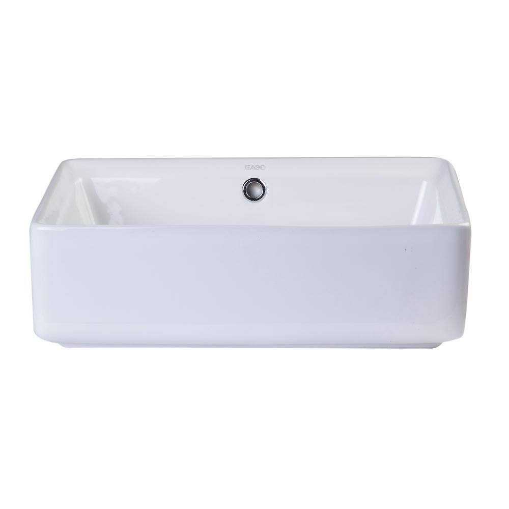 EAGO Rectangular Ceramic Vessel Sink in White with Overflow Cover BA131