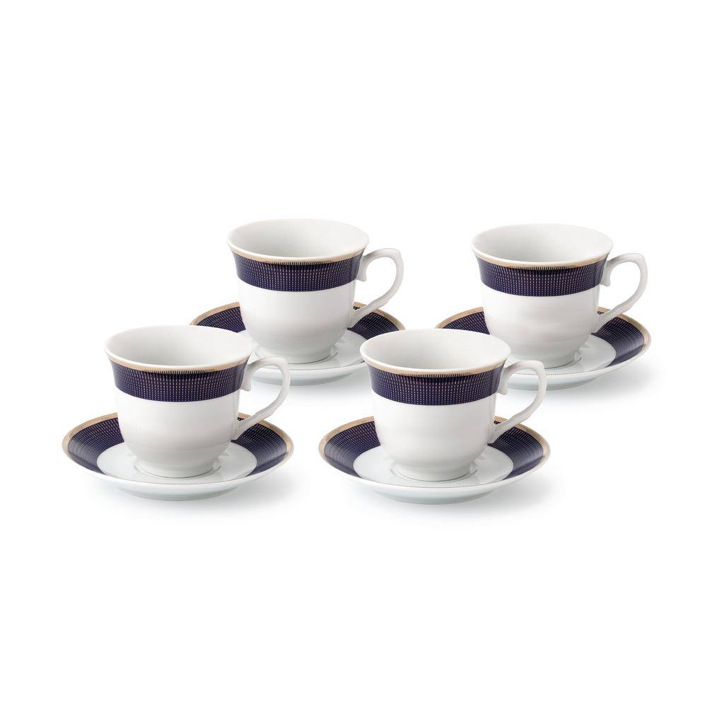 Lorren Home Trends Lorren Home 8 oz. Porcelain TeaCoffee Set Service for 4-BlueGold Midnight-4