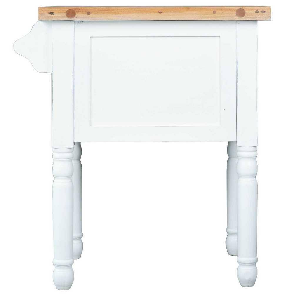 AndMakers Shabby Chic Cottage Distressed White and Salvage Brown Solid Wood 29.5 in. Kitchen Island with 2-Drawers and Towel Rack BH-TAB814TLDWWS