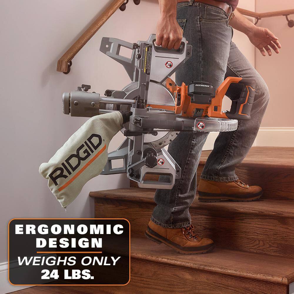 RIDGID 18V Brushless Cordless 7-14 in. Dual Bevel Sliding Miter Saw (Tool Only) R48607B