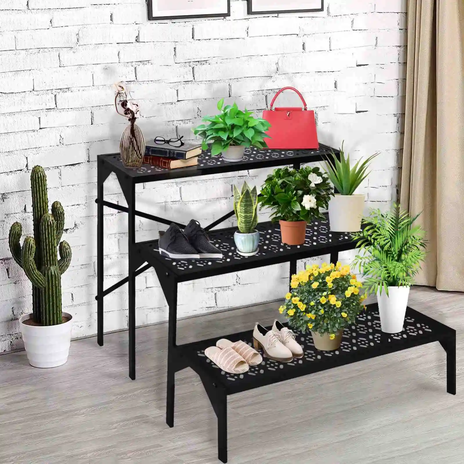 QJX wholesale tiered plant stand metal floor flower stand steel plant pot stand